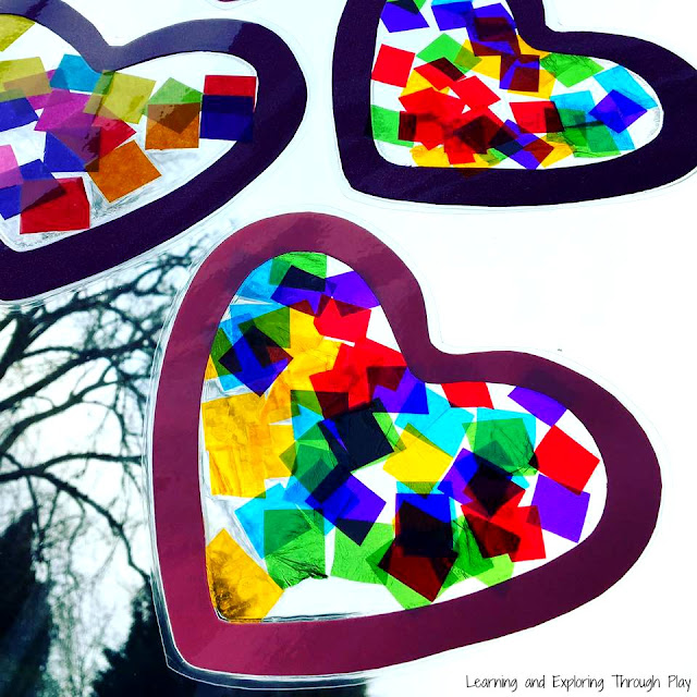 Valentines crafts for Toddlers and Preschoolers. Heart Suncatchers. Learning and Exploring Through Play.