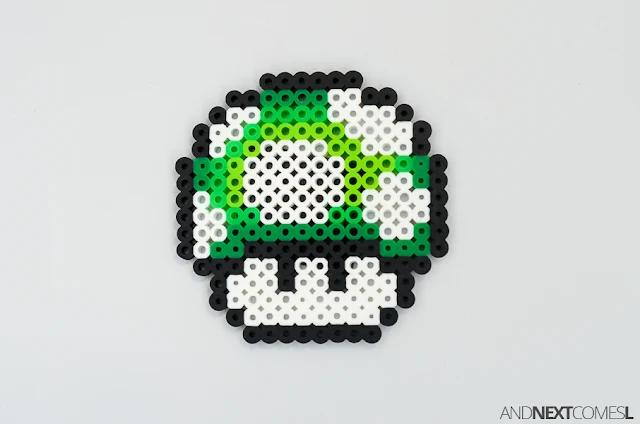 Super Mario World 1 up mushroom perler bead craft from And Next Comes L