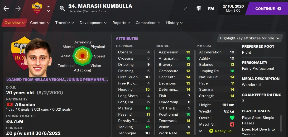 Marash Kumbulla Football Manager 2021