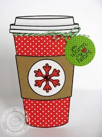 2015 Winter Coffee Lovers Blog Hop: Sunny Studio Coffee Shaped card using Hot Drinks~Warm Hearts Digital Stamp