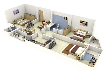 3D House Plans Three Badroom 07