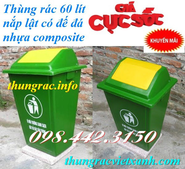 Thùng rác 60 lít nắp lật nhựa composite