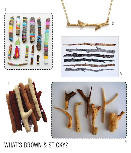 painted sticks plushy sticks, twigs watercolors and jewelry madewell