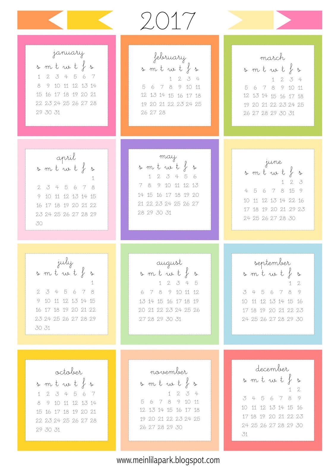 Free Printable 2017 Mini Calendar Cards Bullet Journal