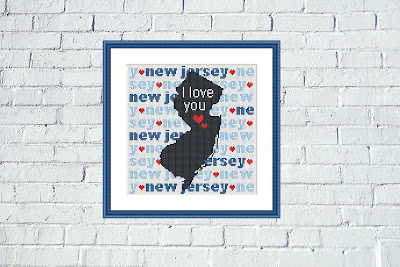 New Jersey state map typography cross stitch pattern - Tango Stitch