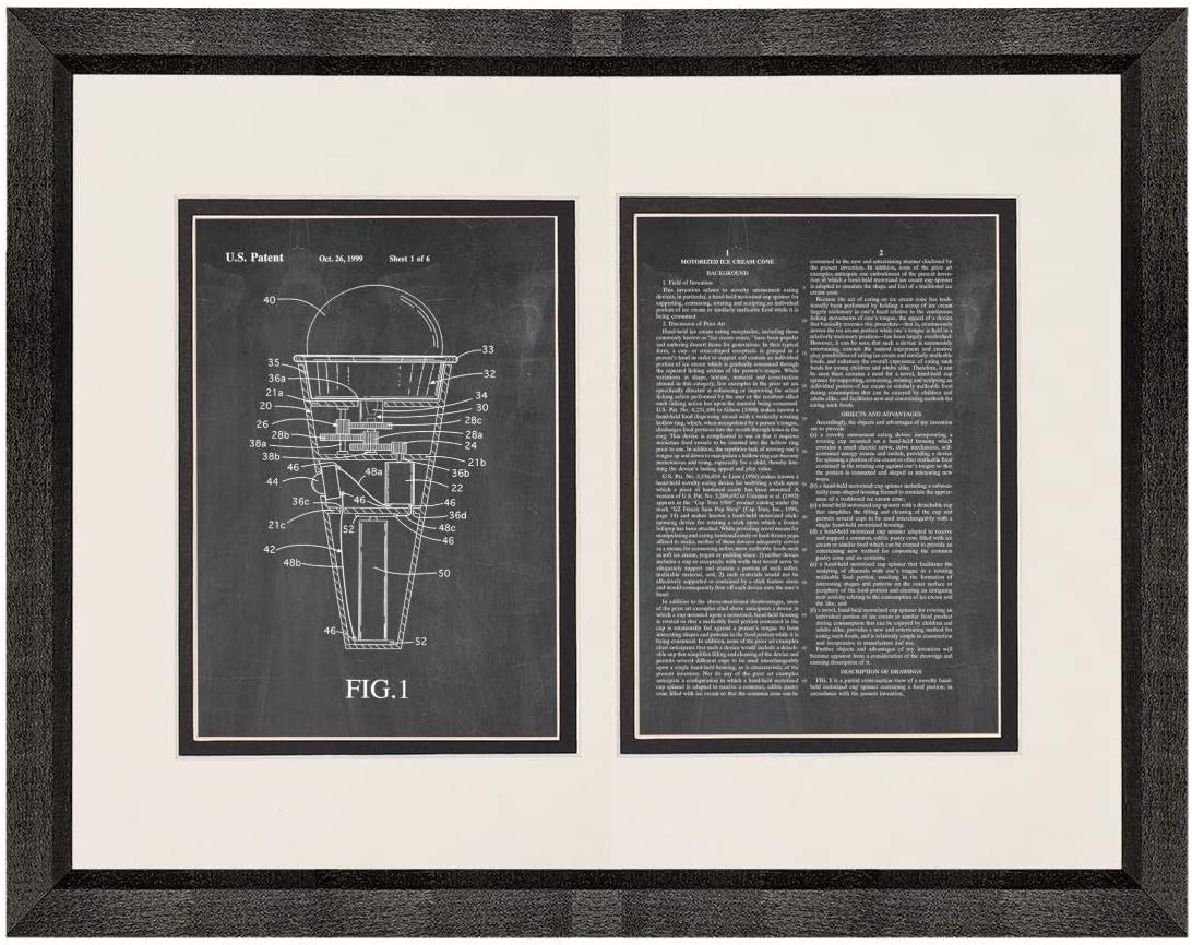 Amazon: Motorized Ice Cream Cone Patent Art Print in a Beveled Black Wood Frame with a Double Mat