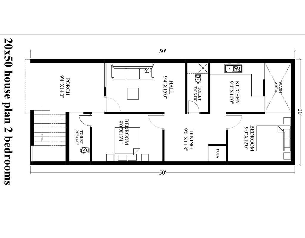 20x50 house plans west facing