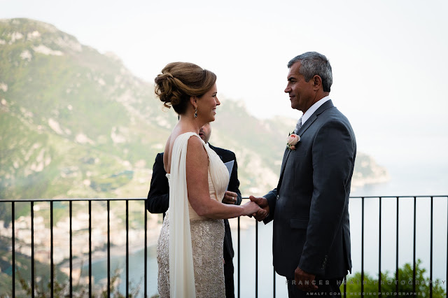 Bride and groom at their wedding ceremony at Villa Eva