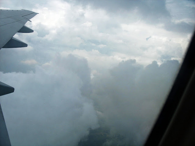 thick clouds and plane wing