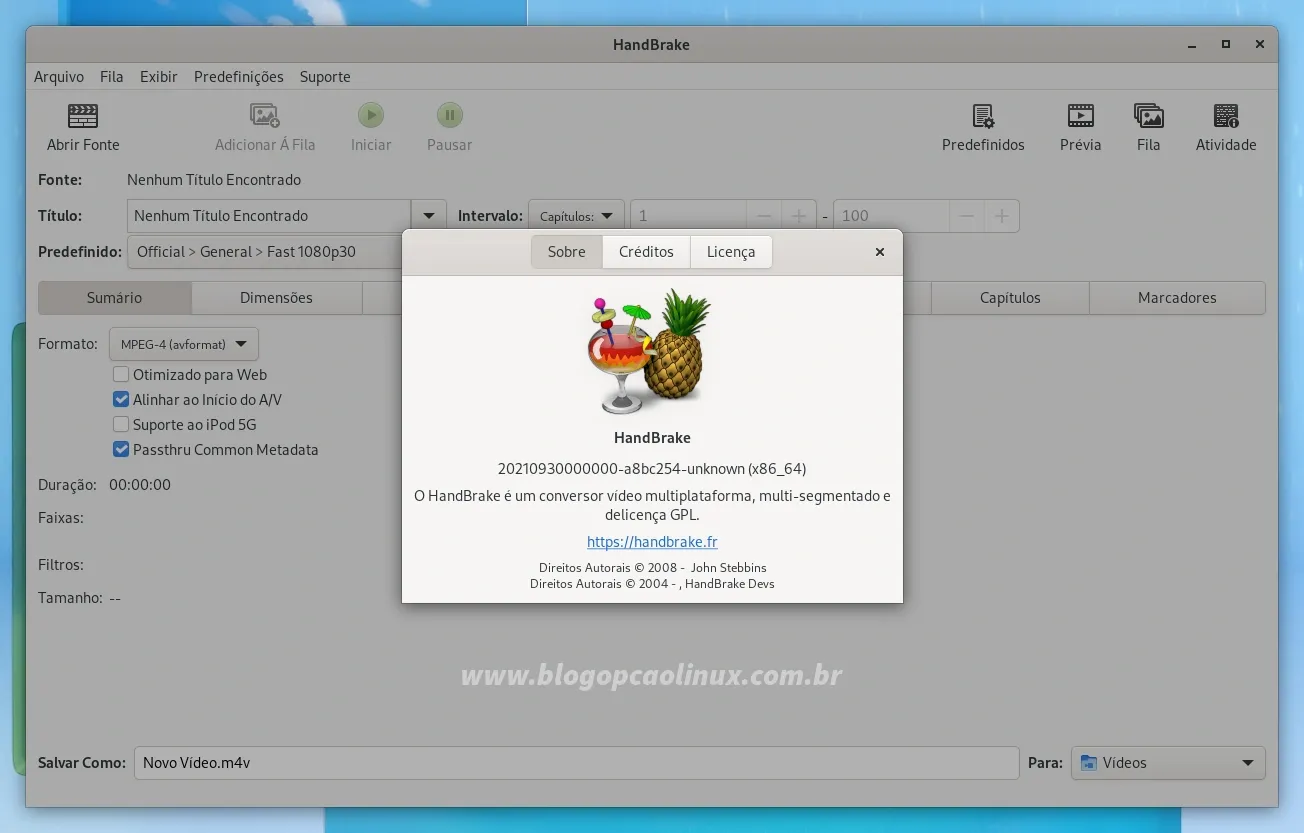 HandBrake executando no Fedora 36 Workstation