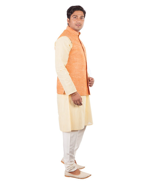 Orange Khadi Cotton Gicha Modi Jacket