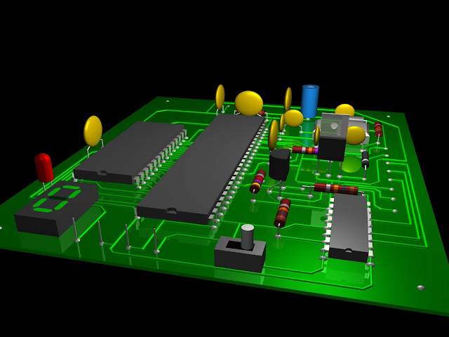 A raytraced printed circuit board (PCB)