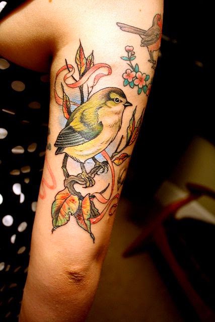 Humming Bird Tattoo Designs, Tattoos of Humming Birds on Tree, Pair Humming Birds Sitting Tattoo, Birds, Parts,