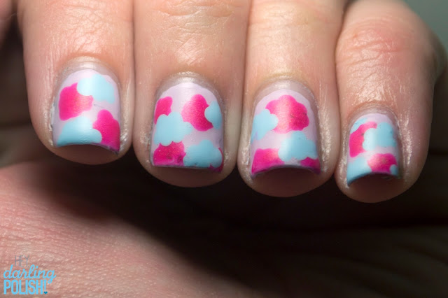 Nails.Nail Polish, Nail Art, Clouds, Tri Polish Challenge, Pink, Blue, Purple, Lilac