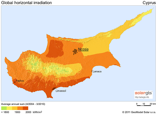 Cyprus: Global solar horizontal irradiation