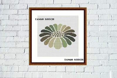 Green flower cross stitch hand embroidery ornaments pattern - Tango Stitch