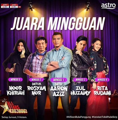 All Stars Buka Panggung, Katakan Tidak Pada Skrip, Juara Mingguan All Stars Buka Panggung, Dato Aaron Aziz, Dato Rosyam Nor, Zul Huzaimy, RIta Rudaini, Noorkhiriah, Finalis All Stars Buka Panggung, Peserta All Stars Buka Panggung, Program Komedi, Spontan, Berlakon Secara Spontan, Juara All Stars Buka Panggung, Astro Warna,