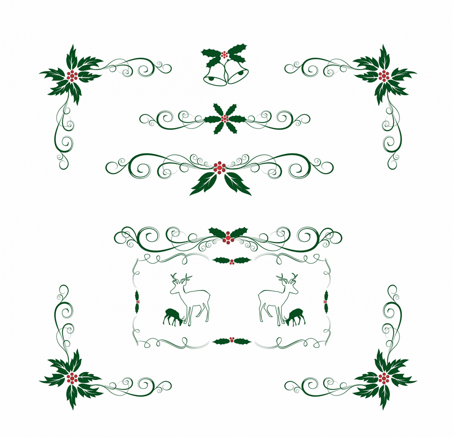 Ai Eps イラストレーター 柊の葉のクリスマス飾り罫 Christmas Holly Ornament イラスト素材