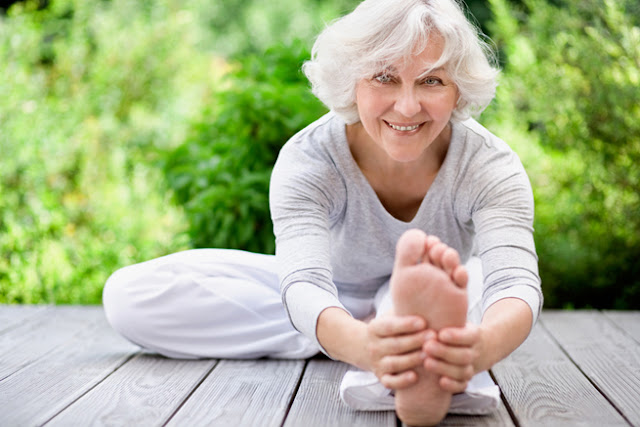 Three yoga poses suitable for menopause.
