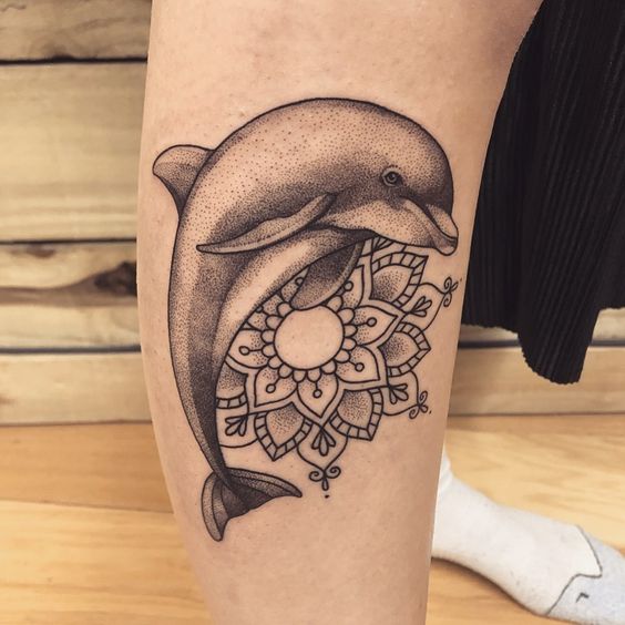 Dolphin-with-Mandala-Flower-Black-Ink-Tattoo
