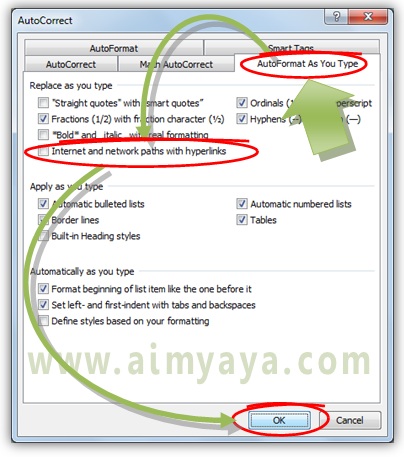 Saat mengetik sebuah alamat atau address sebuah website atau alamat email maka microsoft w Cara Mematikan Hyperlink Otomatis di Ms Word