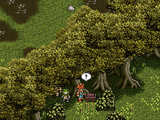 The group explores the Millenia Wood in the Lost Sanctum, an optional area in Chrono Trigger.
