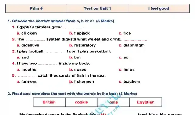 احدث امتحان لغة انجليزية على الوحدة الاولى كونكت  للصف الرابع الابتدائى4 الترم الاول 2023