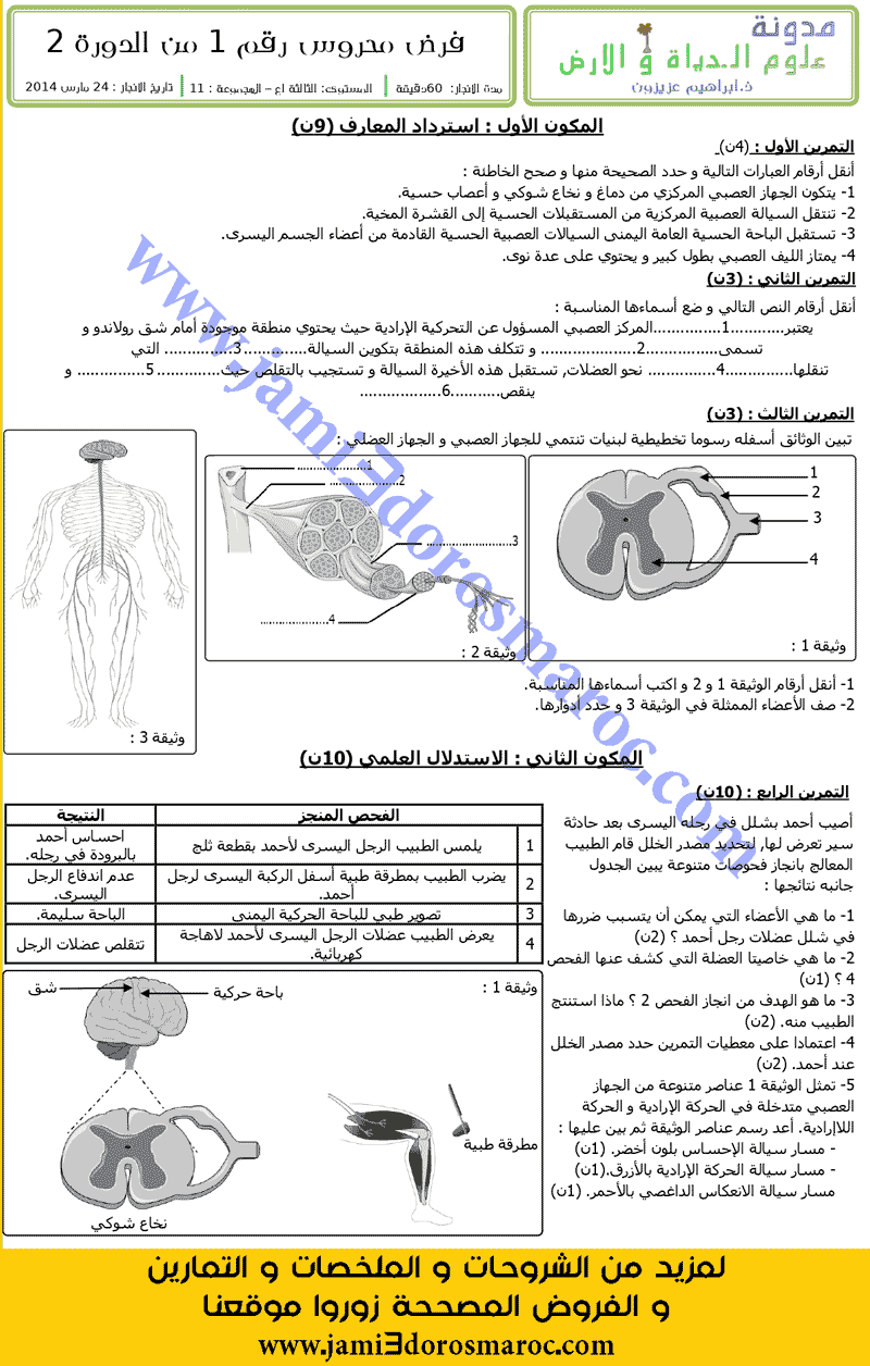 فروض علوم الحياة والأرض مع التصحيح للثالثة إعدادي الدورة 2 مع التصحيح