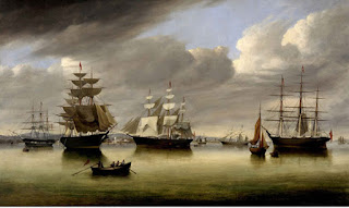 "Red Jacket, Lightning and James Baines" painting of miner's ships by by Thomas Robertson