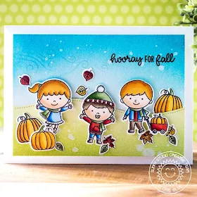 Sunny Studio Stamps: Fall Kiddos Happy Harvest Woodland Borders Hooray For Fall Card by Eloise Blue