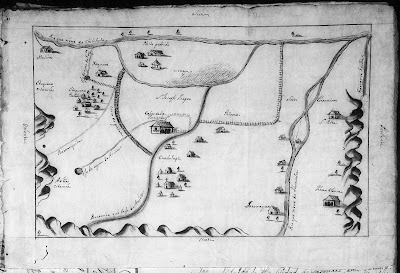 Mapa del Valle de Guadalupe, Michoacán c. 1722 Etúcuaro, Michoacán, San Antonio Ocampo, Tangancícuaro, Tierras blancas, Valle de Guadalupe, Valle de Taramécuaro