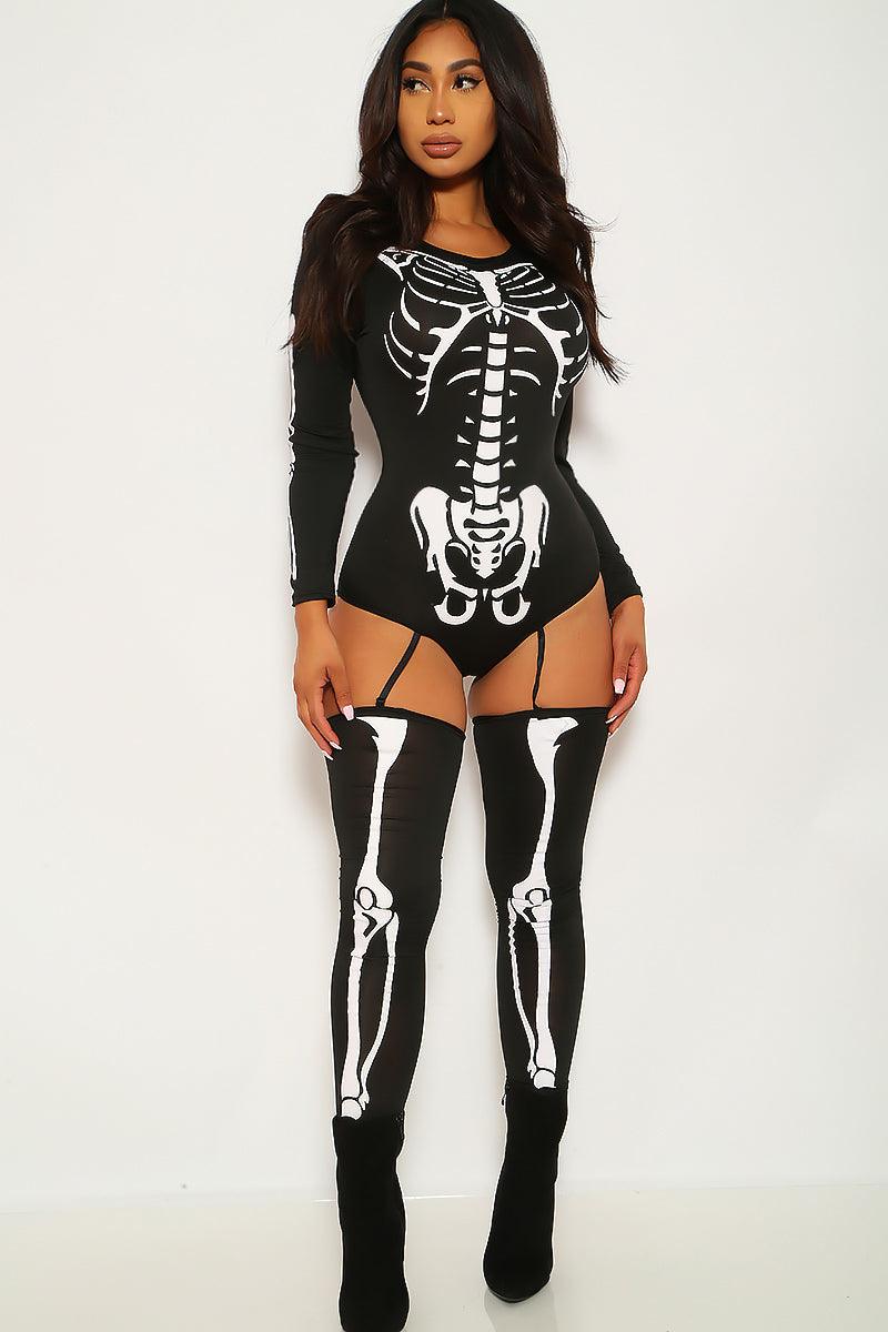 SEXY BONE-A-FIDE SKELETON BLACK WHITE LONG SLEEVE BODYSUIT 3 PC COSTUME (RMNOnline.net)