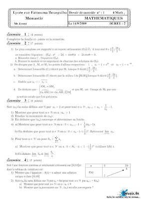 devoir de contrôle 1 mathématiques bac Math