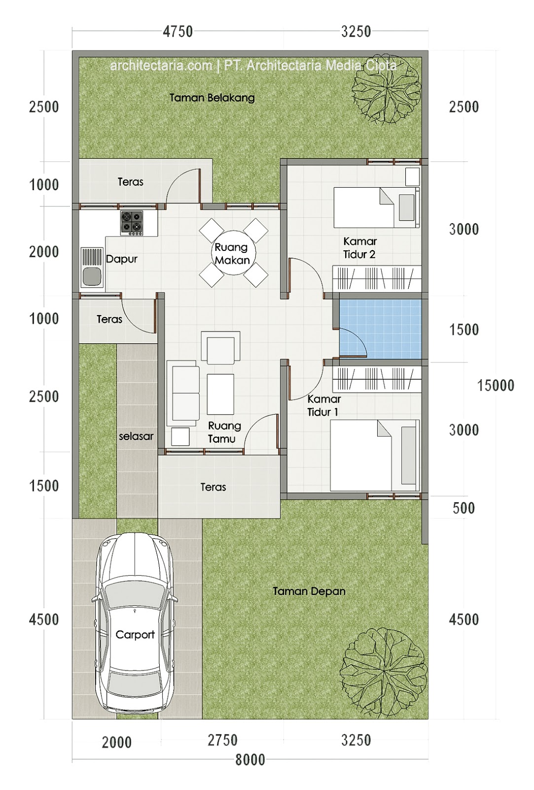 99 Contoh Denah Rumah Type 45 Minimalis Modern Lengkap Dengan Gambar