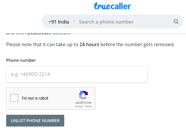 how to remove phone number from truecaller