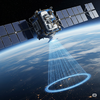 Satellite beaming solar energy to Earth.