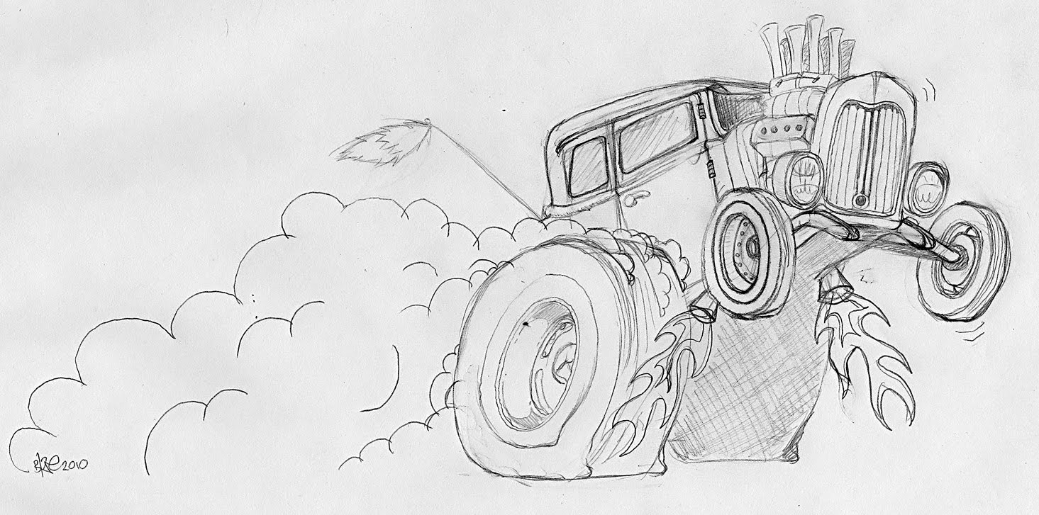 sketches of a hotrod.