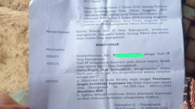 HEBOH Kades di Lebak Pecat Staf Diduga Karena Berbeda Pilihan Caleg di Pemilu 2024