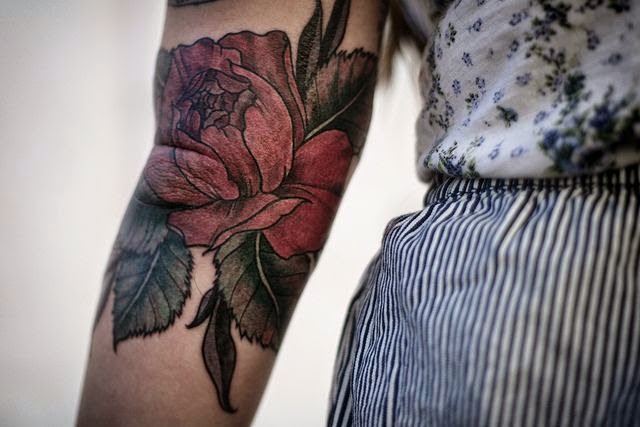 Lovely Love Rose Tattoo Design, Tattoo Love Rose Design, Rose With Love Tattoo, Women Hand With Love Flower, Flower, Women, Parts,