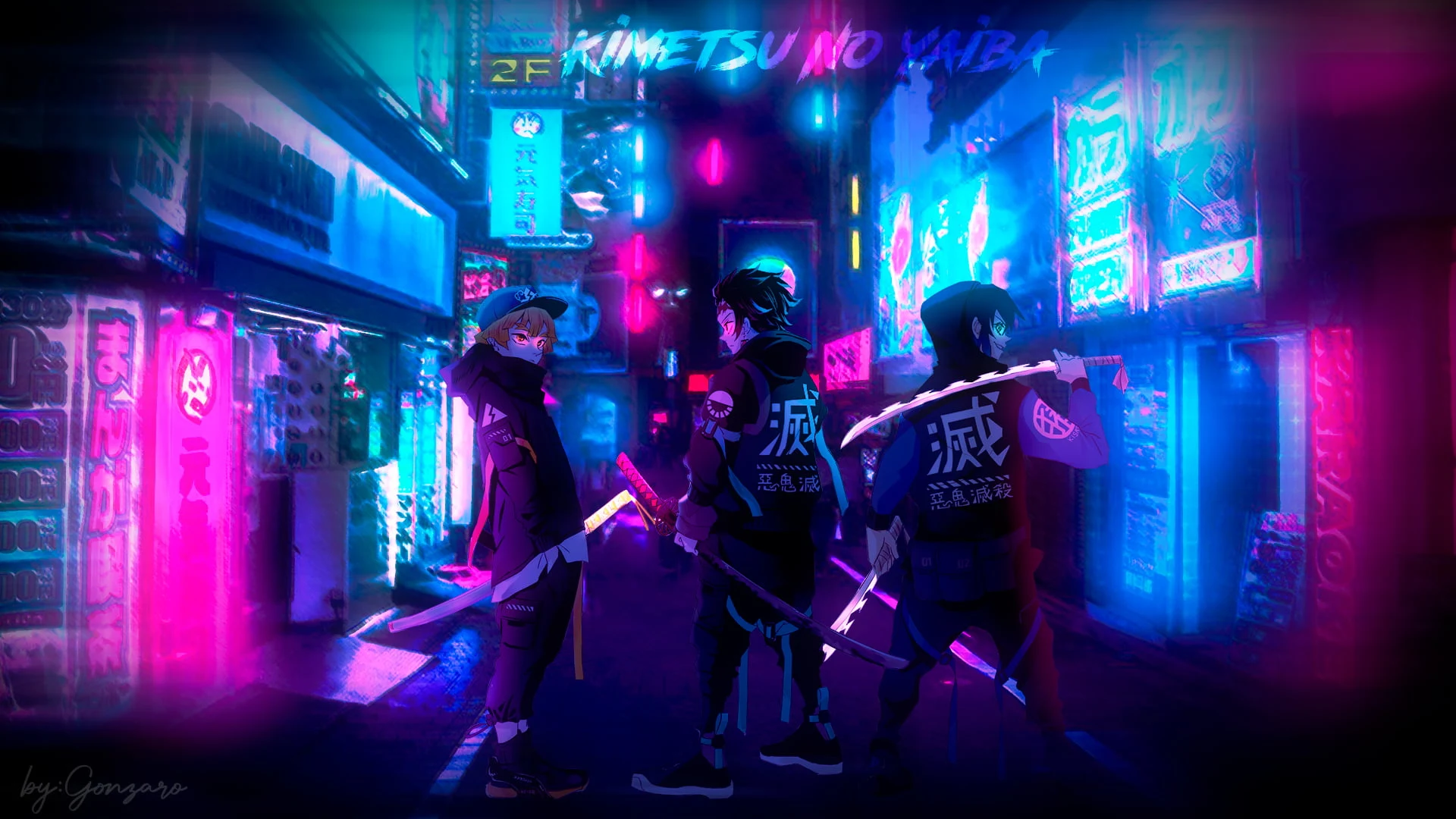 Neon Light Techno Punk Demon Slayer Wallpaper