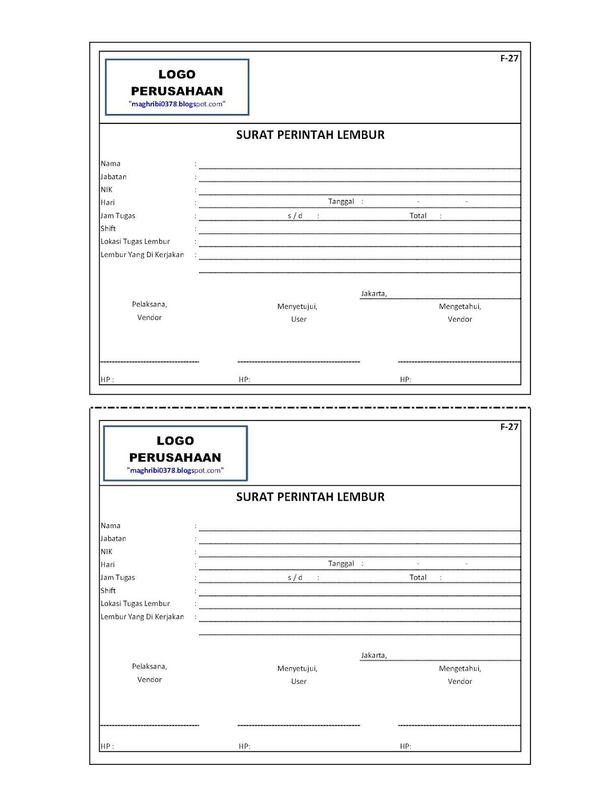 Contoh Form Surat Perintah Lembur Contoh Surat