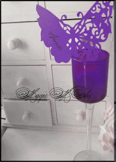 Сватбена тейбъл картичка -украса за чаша пеперуда Gothica тъмно лилаво