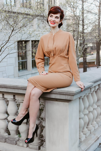 1940s Style Vintage Camel Dress from CarlieCarson.com