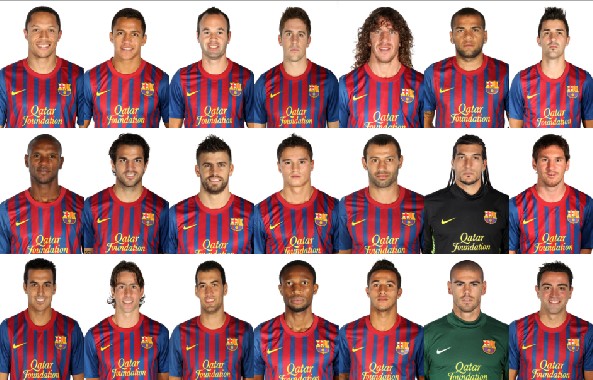 Barcelona FC first team squad for 20112012 From top left to right Adriano