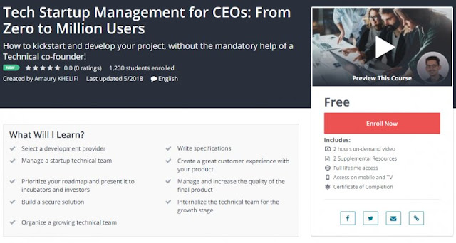 [100% Free] Tech Startup Management for CEOs: From Zero to Million Users