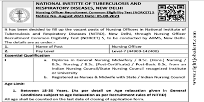 44900-142400 Salary Nursing Officer Jobs in National Institute of Tuberculosis and Respiratory Diseases