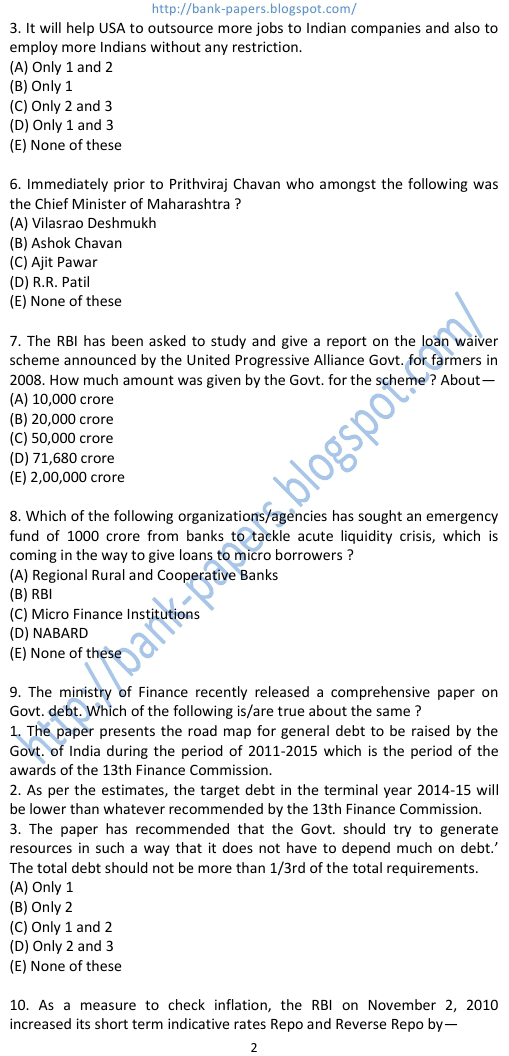 Bank Of Maharashtra Question Papers