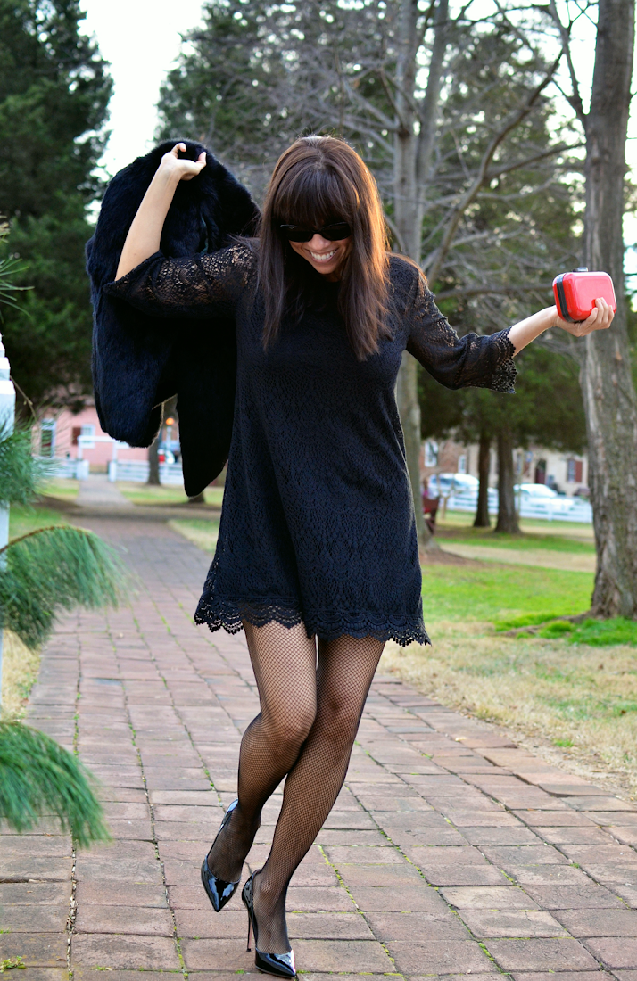 Black lace dress street style