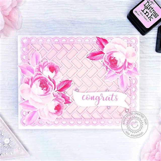 Sunny Studio Stamps: Frilly Frame Dies Everything's Rosy Banner Basics Everyday Card by Ana Anderson