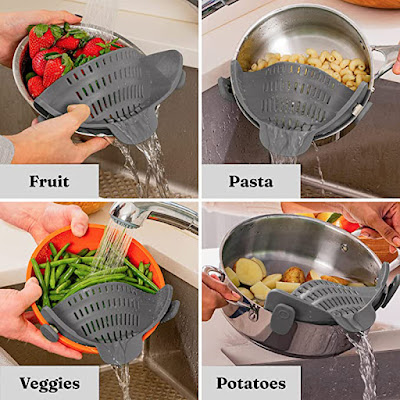 Kitchen Gizmo Snap N Strain-  Pot Strainer and Pasta Strainer - Adjustable Silicone Clip On Strainer for Pots, Pans, and Bowls